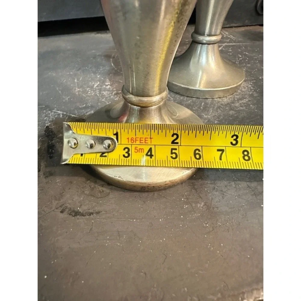 Restoration Hardware Silver Metal Candlestick Holders‎ Set of 3 with Red Candles